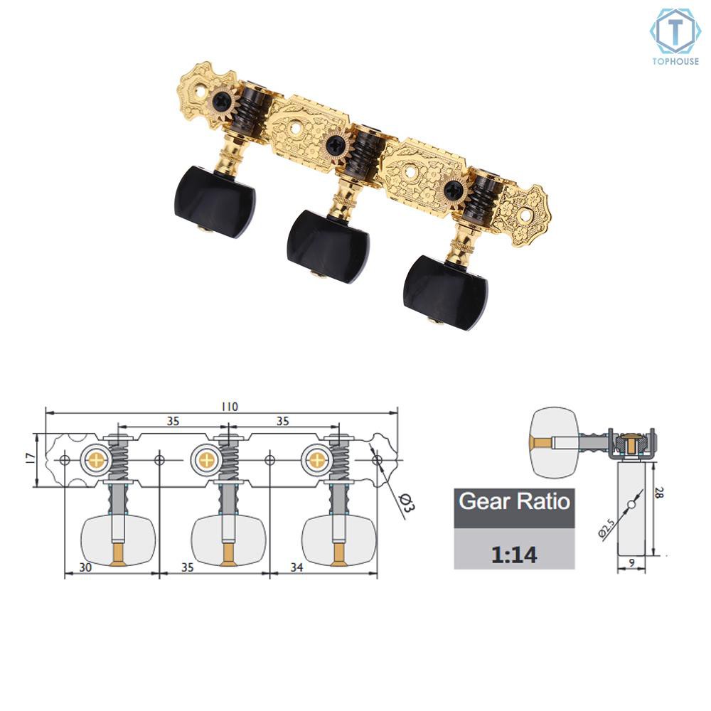 Set 2 chốt chỉnh dây đàn guitar AOS-020B3P mạ vàng thiết kế 3 khóa cổ điển