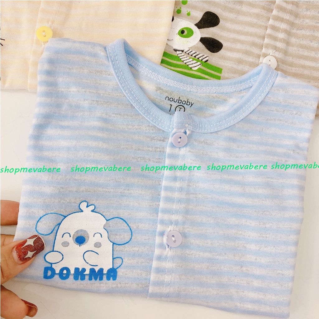 Bộ cộc tay cotton cho bé trai và bé gái sơ sinh họa tiết kẻ cài cúc giữa - BO57