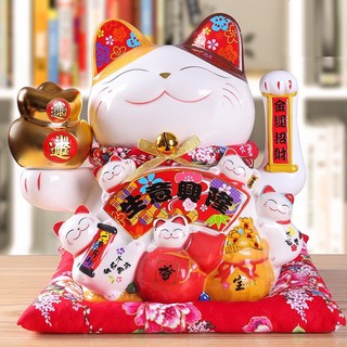 Mèo Thần Tài Cầm Xiên Đĩnh Vàng Cao 27 Cm kèm sạc và thảm