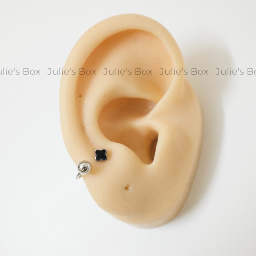 [1 Chiếc] Khuyên Tai Titan Unisex Chữ U Màu Bạc Cỏ Đen Không Gỉ Sét Không Ngứa Bông Tai Julies Box 66