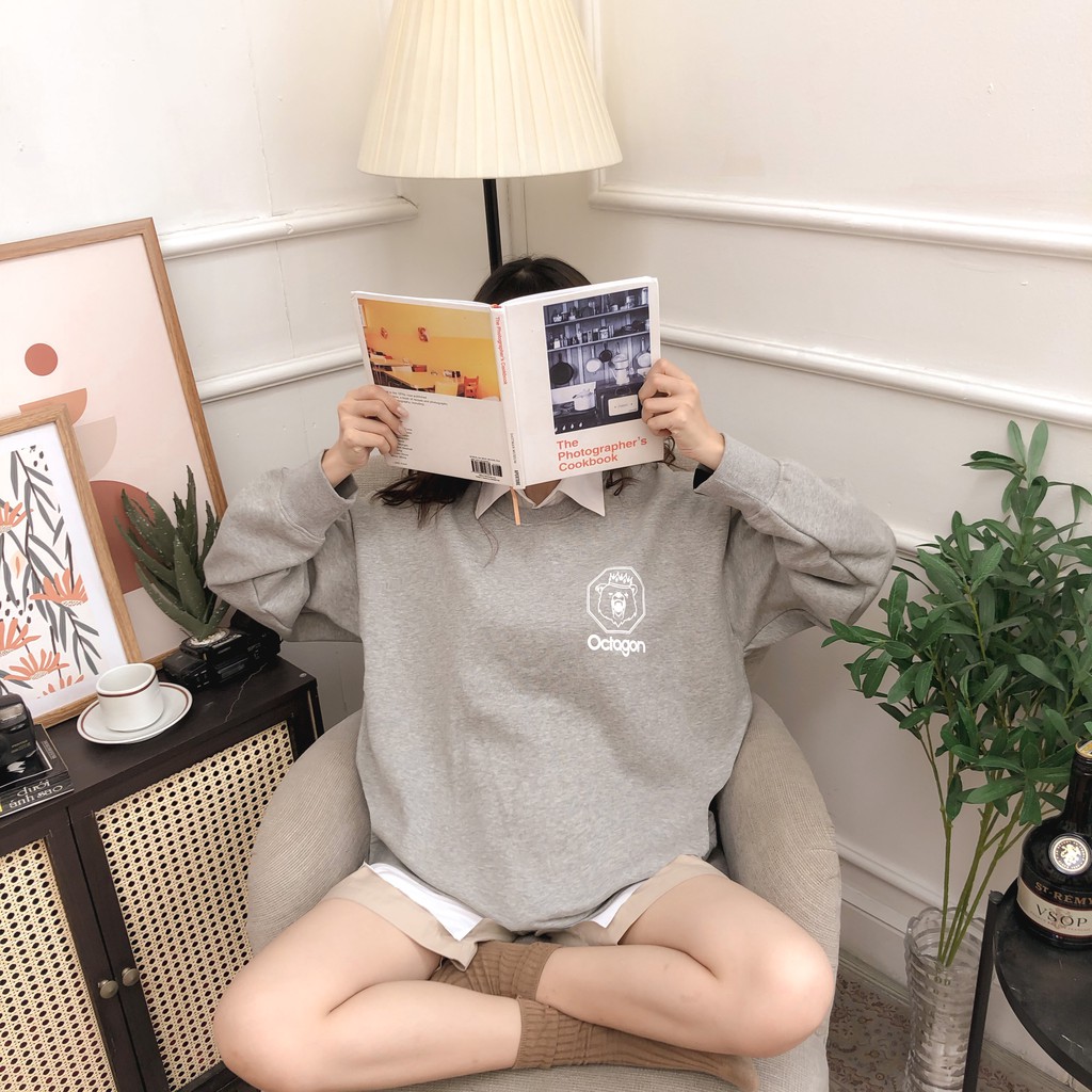 Áo Sweater Octagon Basic Nỉ Bông Màu Xám Form Oversize