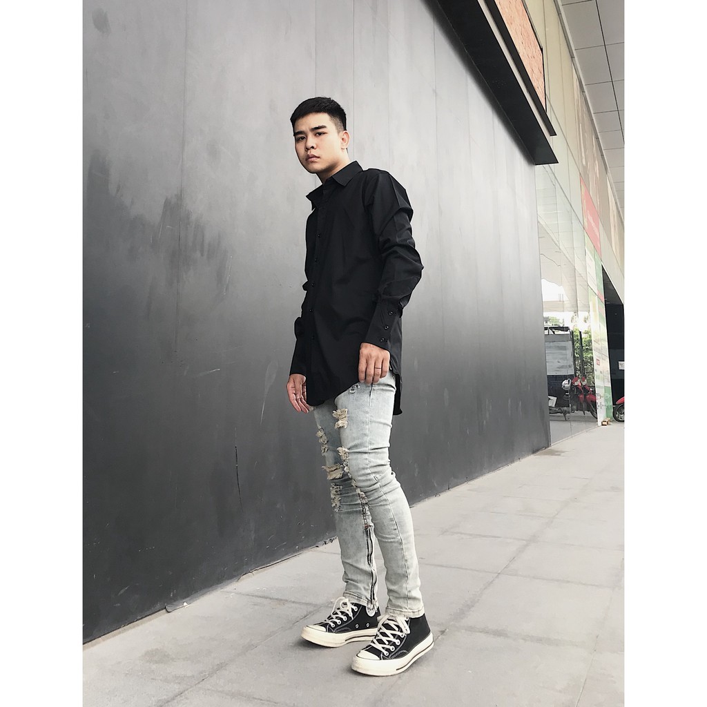 Áo sơ mi thời trang nam Lexuza 011 black