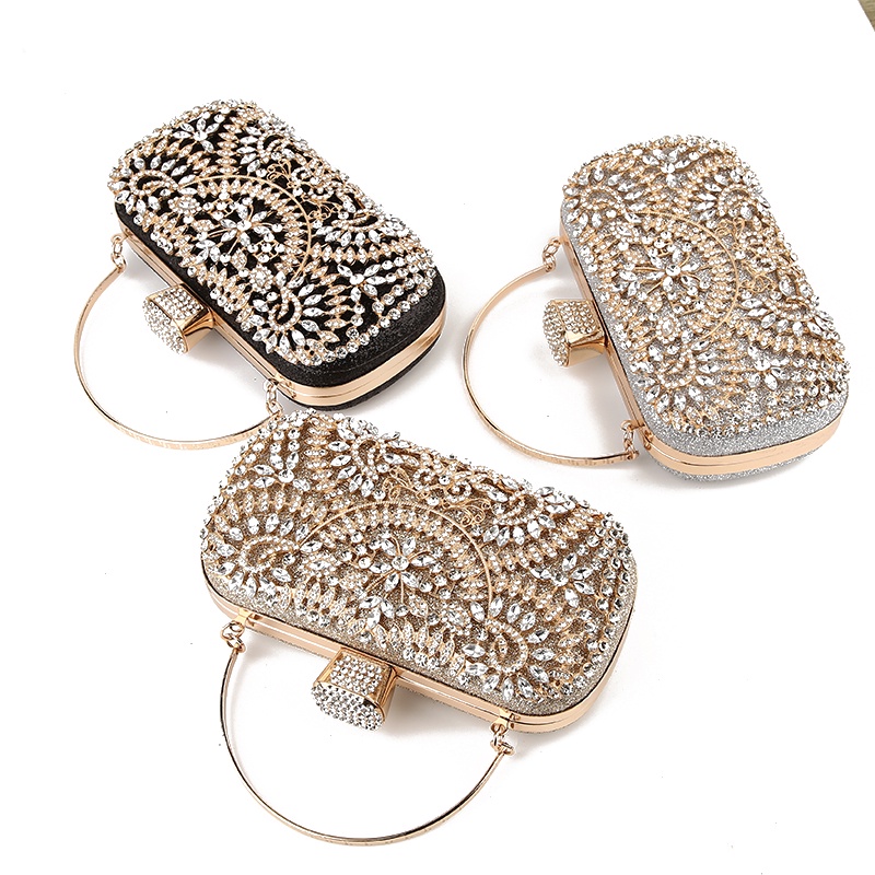 Túi clutch cầm tay đính đá họa tiết hoa sang trọng cho nữ