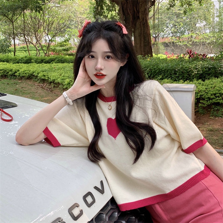 Áo Thun Tay Ngắn Dáng Rộng Thiết Kế Ngọt Ngào Thời Trang Cho Nữ