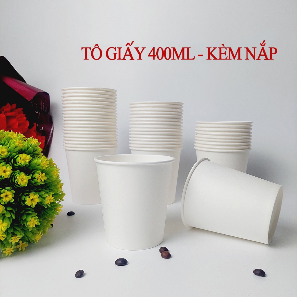 50 Chiếc Tô Giấy 400ml Kèm Nắp Đựng Cháo, Chè, Kem