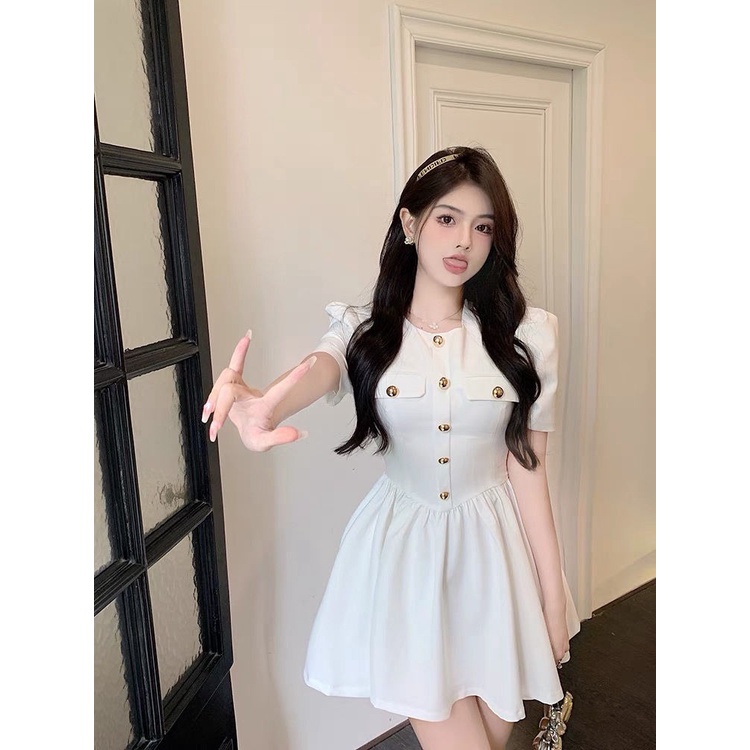 Váy/đầm chữ A tay bồng thắt eo phong cách trẻ trung Hàn quốc My.Clothing V03