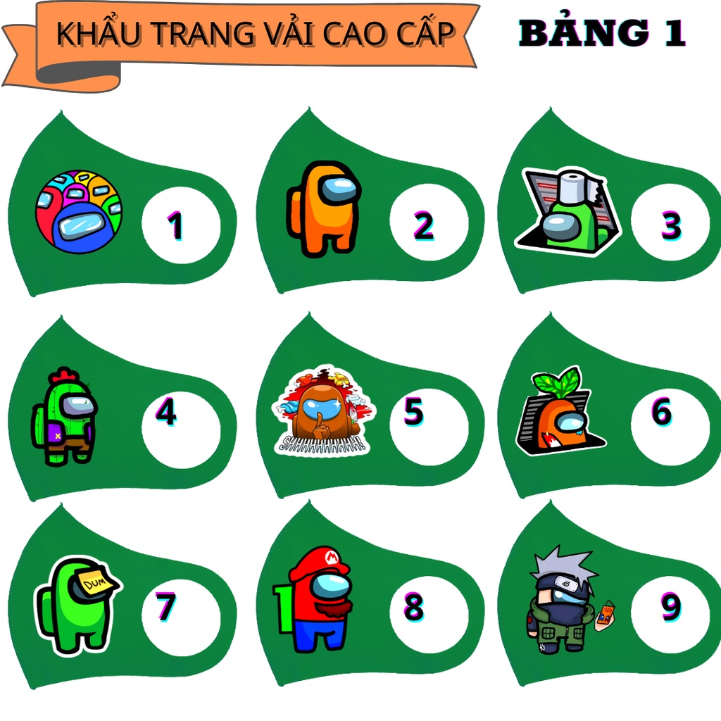 (45 mẫu) 1 cái khẩu trang vải among us - màu xanh lá đậm | BigBuy360 - bigbuy360.vn