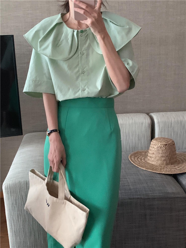 Áo Kiểu Tay Ngắn Cổ Bèo Thời Trang Dành Cho Nữ 50311