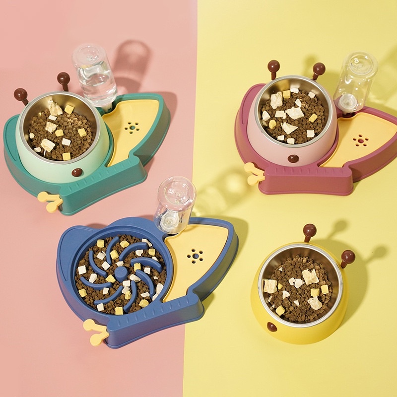 chén chống nghẹn kèm bình nước dành cho chó mèo