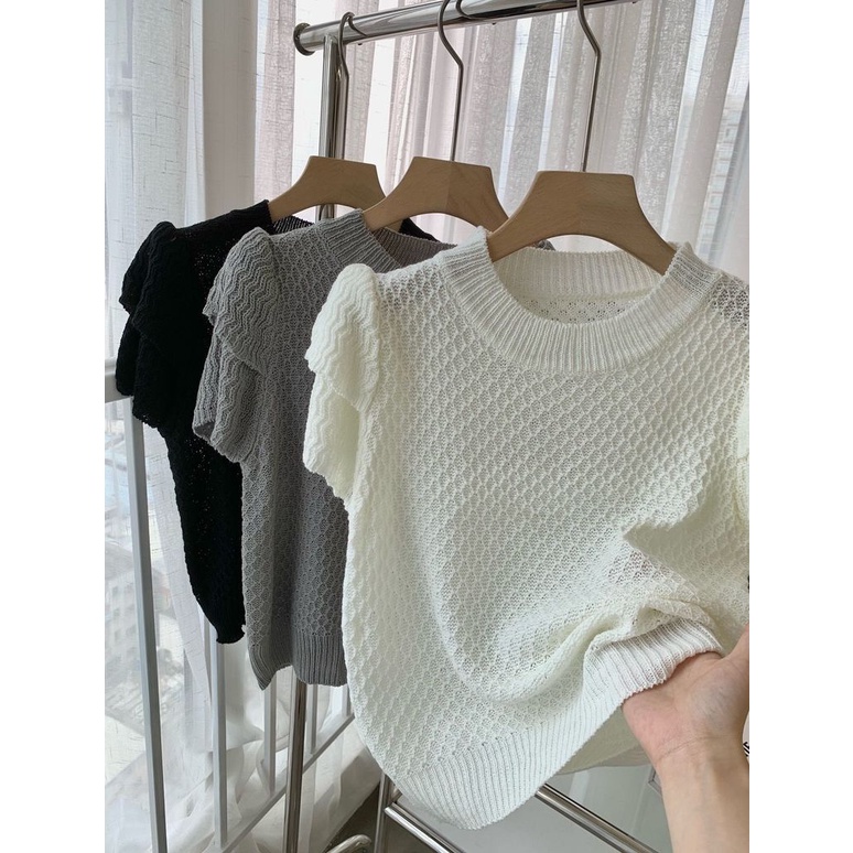 Áo Len Tay Ngắn Cổ Tròn Thiết Kế Hai Lớp Thời Trang Mùa Xuân Mới Phong Cách Hàn Quốc Cho Nữ