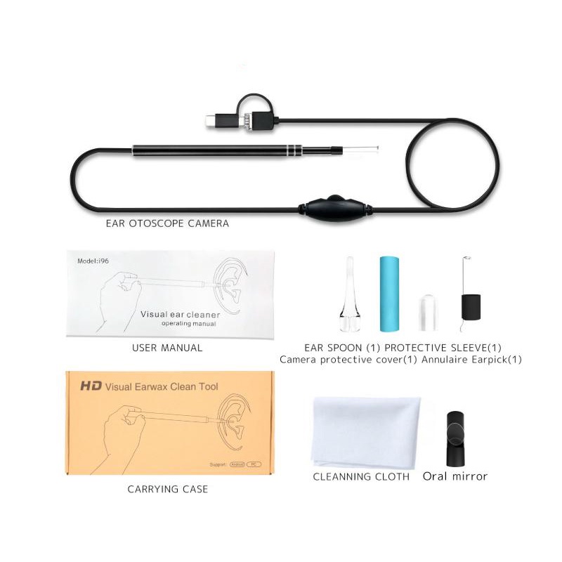 - Camera Nội Soi Tai Siêu Nét Đi Kèm Bộ Đầu Lấy Ráy - Thiết kế Thông Minh, Nhỏ Gọn, Chống nước