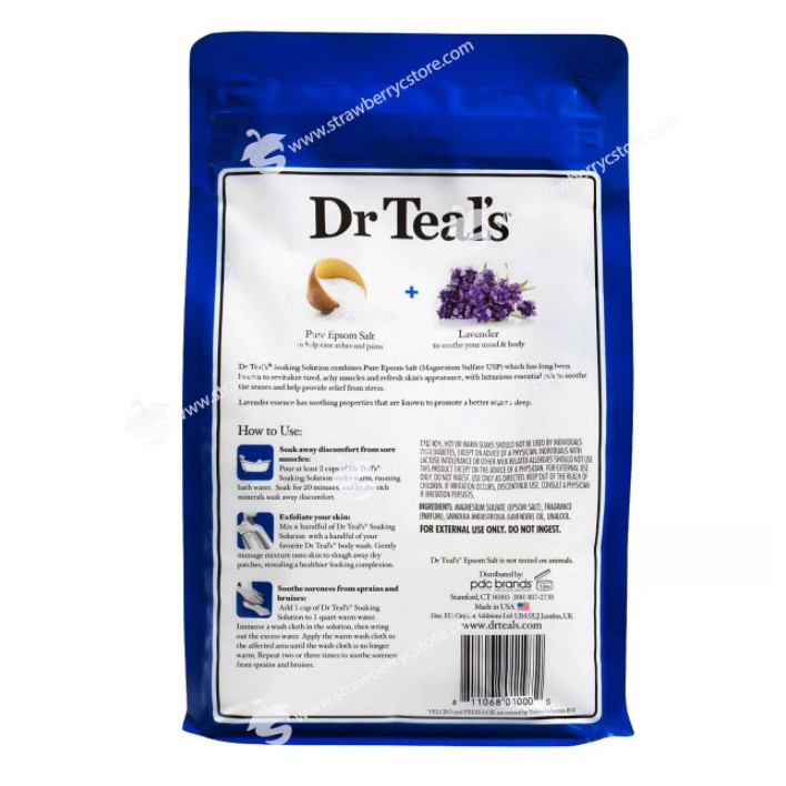 Muối Tắm Xoa Dịu Và Hỗ Trợ Giấc Ngủ Với Tinh Dầu Hoa Oải Hương Dr Teal's Pure Epsom Salt (Gói 1.36kg) - USA