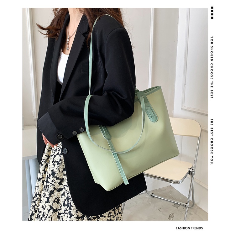 Túi Tote Đeo Vai Màu Trơn Cỡ Lớn 2022 Thời Trang Mùa Xuân Cho Nữ