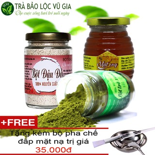 Combo Bột Trà Xanh + Bột Đậu Đỏ + Mật Ong Hoa Nhãn Vũ Gia
