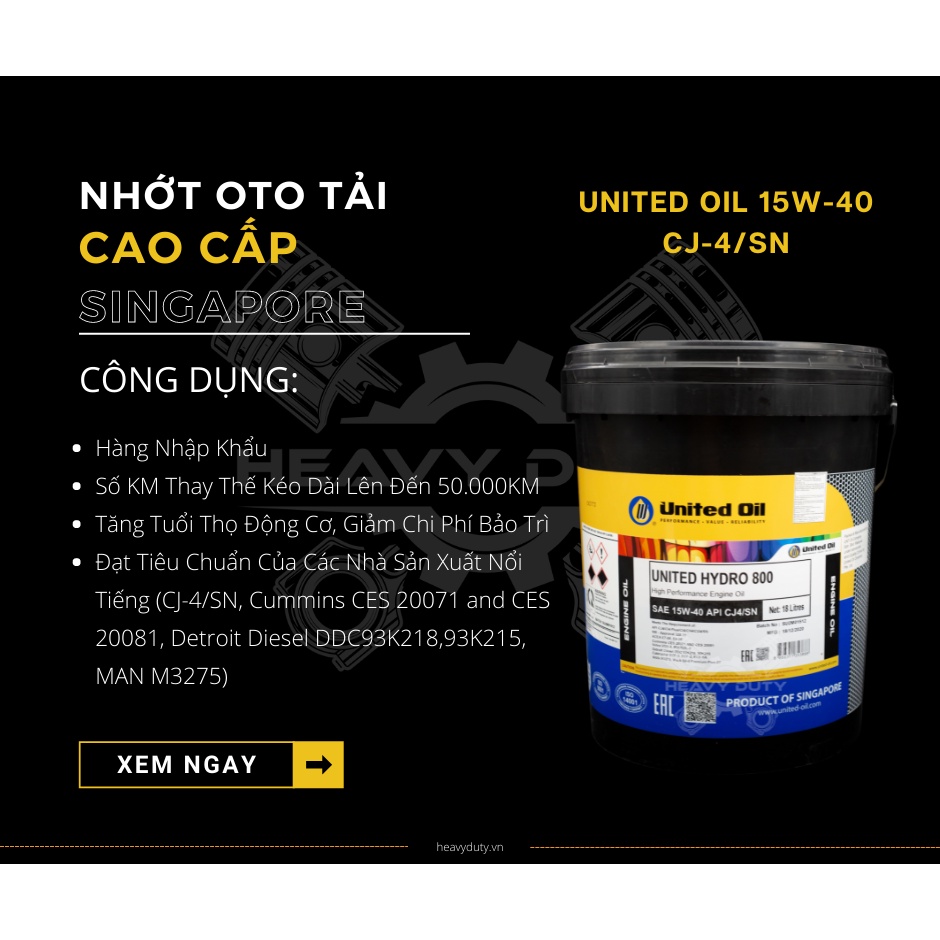 Nhớt Xe Tải Xăng Dầu Cao Cấp - United Hydro 800 CJ-4/SN