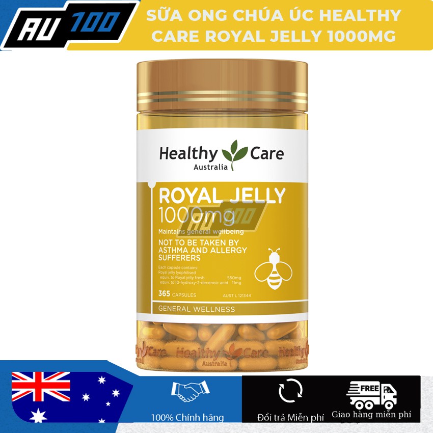 Sữa ong chúa Healthy Care 1000mg 365 viên - Hàng Úc[cơ thể trẻ lâu, làn da mềm mại, tươi trẻ, xóa nếp nhăn]