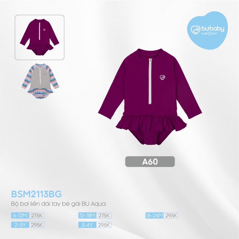 Bu baby - Bộ bơi liền dài tay bé gái BU Aqua BSM2113BG