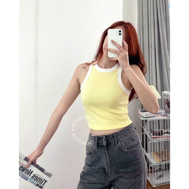 Áo croptop cổ tròn 4 chiều co giãn thun gân tăm MIEU - JJN05