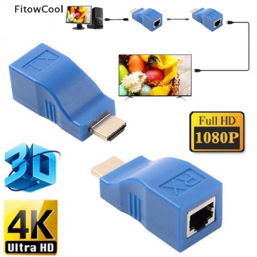 Fcvn 2pcs 1080P HDMI Extender to RJ45 Over Cat 5e/6 Network LAN Ethernet HDTV Adapter QDD