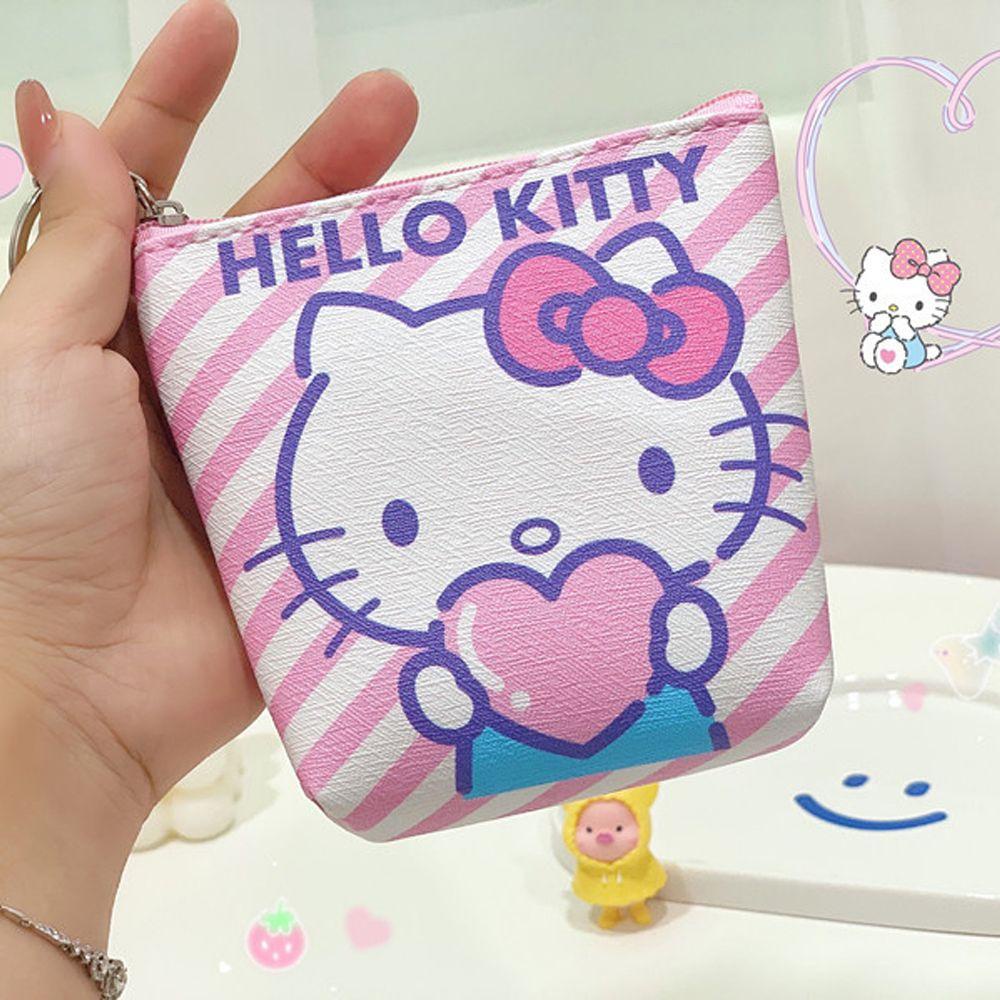 HARRIETT Ví Đựng Tiền Xu Đa Năng Có Khóa Kéo In Họa Tiết Hello Kitty / Chó / Mèo Dễ Thương