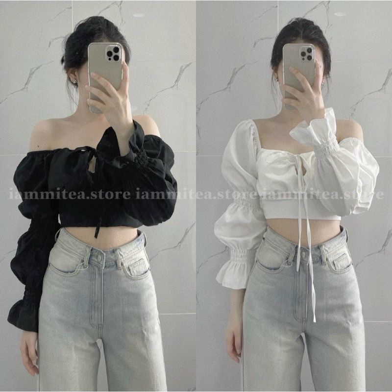 Áo cổ vuông tay dài cột dây Sẵn Mod ngực