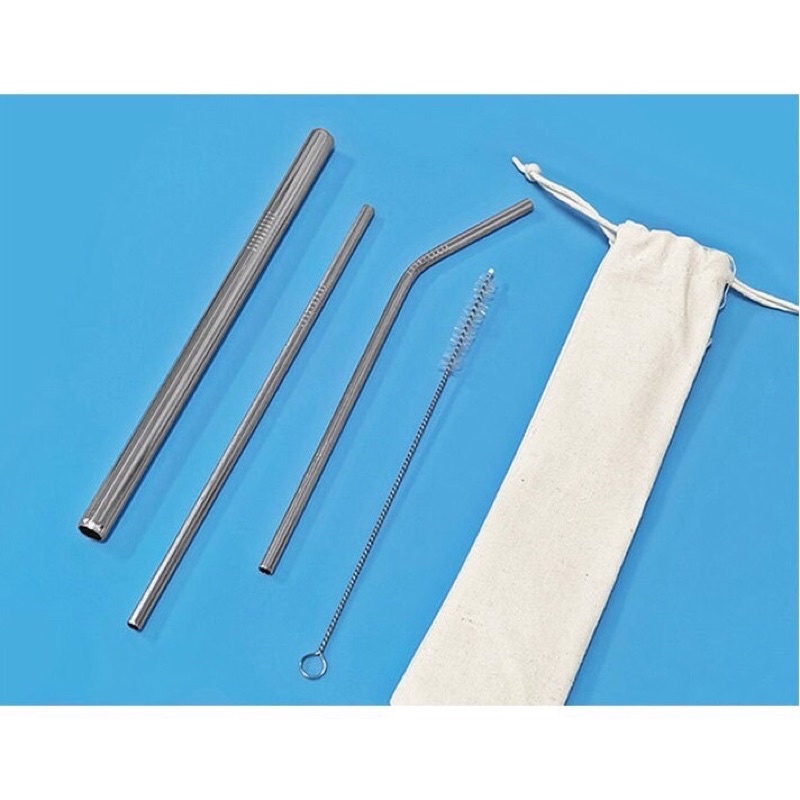 Ống hút inox 304 không gỉ đủ loại kèm túi vải