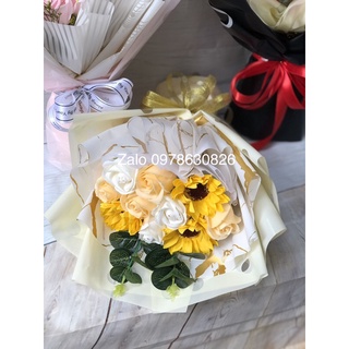 Hoa sáp thơm kèm túi mặt kính