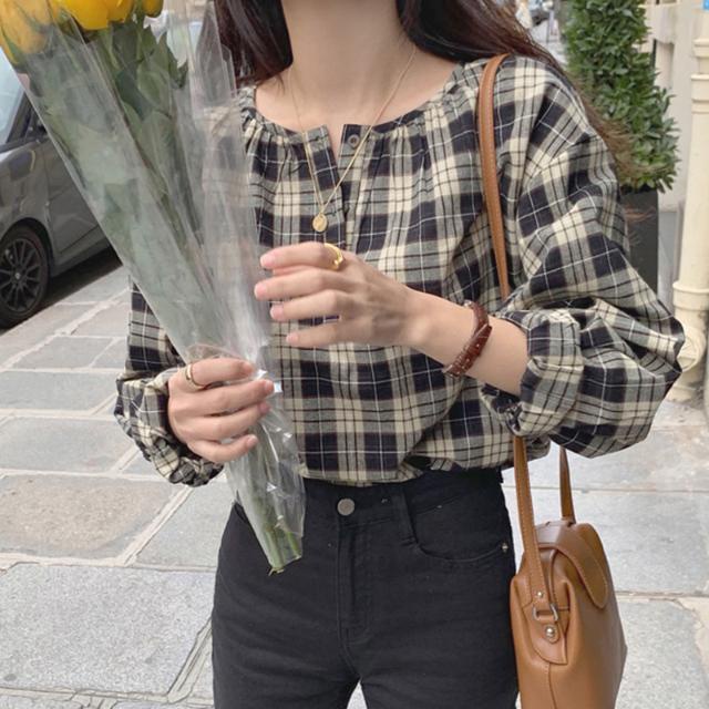 Áo Sơ Mi Caro Dáng Rộng Phong Cách Mùa Thu Mới Dễ Phối Đồ Cho Nữ