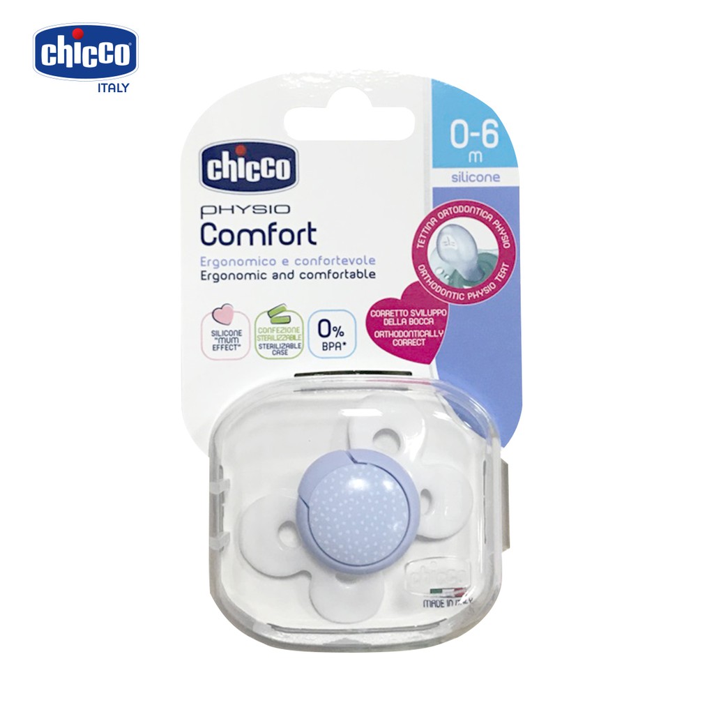 Ty ngậm silicon Chicco Physio Comfort màu xanh 0 - 6M