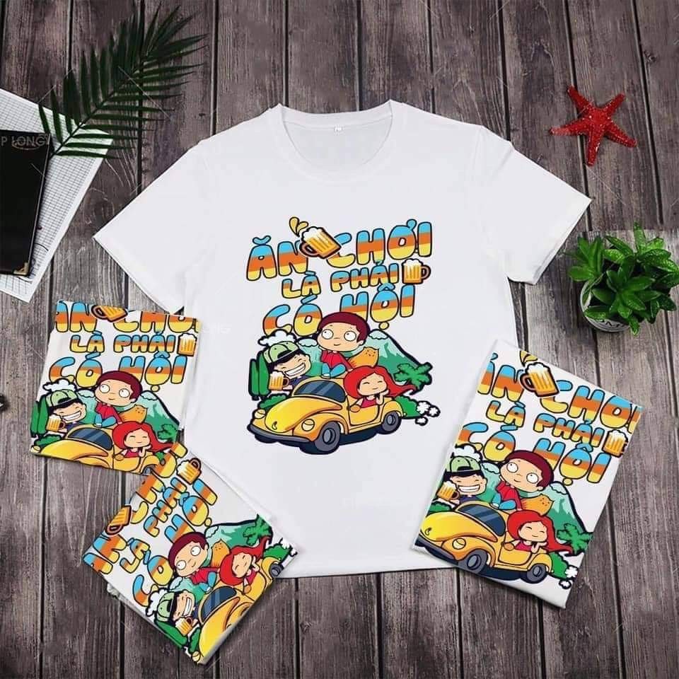 áo thun nhóm áo lớp in áo theo yêu cầu (ăn chơi phải có hội )đủ size cotton co giản thoải mái