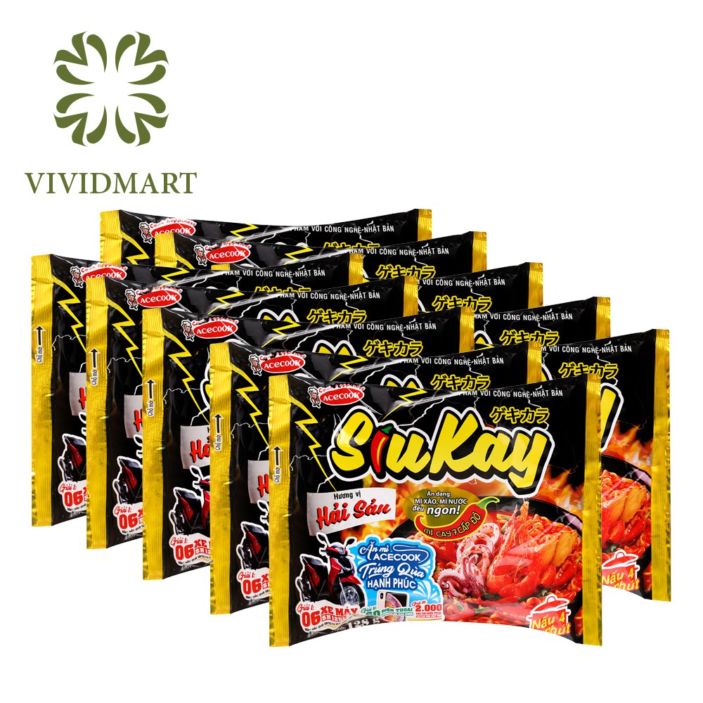 [Toàn quốc] MÌ SIUKAY VỊ HẢI SẢN - 10 GÓI SIU KAY (128g/GÓI) - ACECOOK ĂN SIÊU CAY