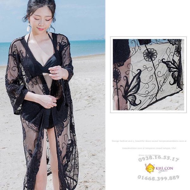 Kimono, áo khoác đi biển họa tiết bướm xinh