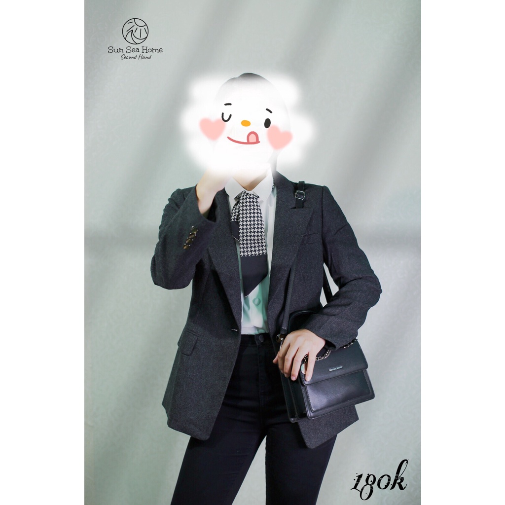 M101003 - Áo khoác blazer dạ secondhand màu xám lông chuột Prelin