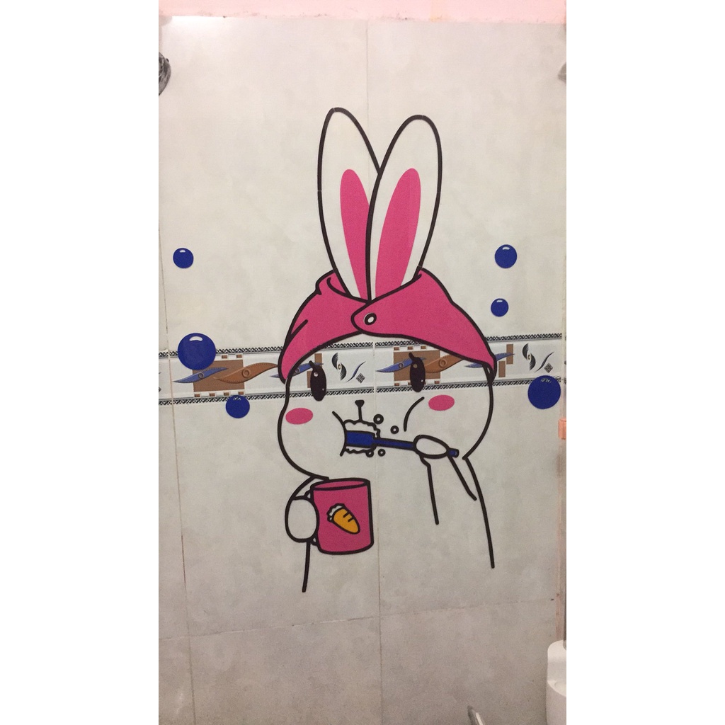 Tranh dán tường mica 3d decor khổ lớn bé thỏ Dán Cửa trang trí mầm non, phòng cho bé Nhiều Size - EPeBen