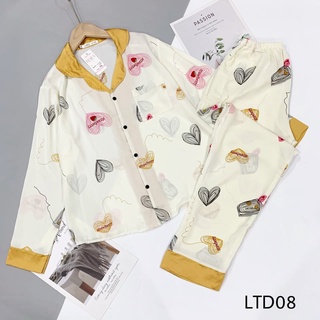 Bộ Pijama ngủ lụa mango cổ sen tay dài có size