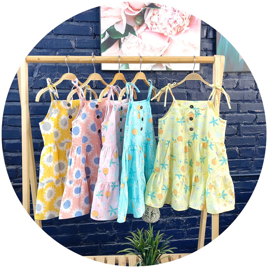 Đầm bé gái June 2 dây hoa size 1-10 Tuổi - Hàng VNXK