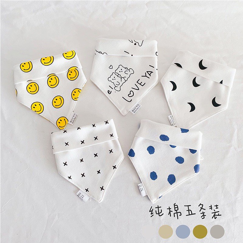Set 5 yếm tam giác Cotton Hàn giữ ấm cổ cho bé nhiều hoạ tiết xinh, đáng yêu