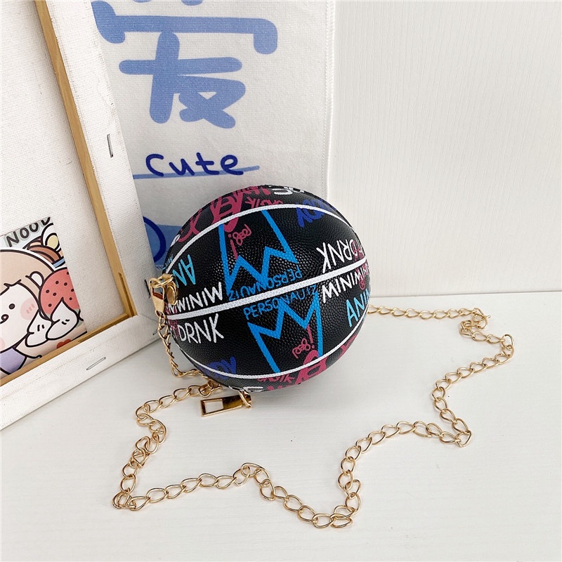 Túi Đeo Chéo Họa Tiết Graffiti Phối Xích Thời Trang Cá Tính Cho Các Bé