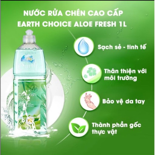 Nước Rửa Chén Cao Cấp Earth Choice Aloe Fresh Gốc Thực Vật 1L - Nhập Khẩu Úc