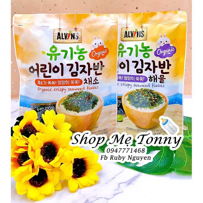 Rong biển rắc hữu cơ Alvins Hàn Quốc túi 3 gói x7g