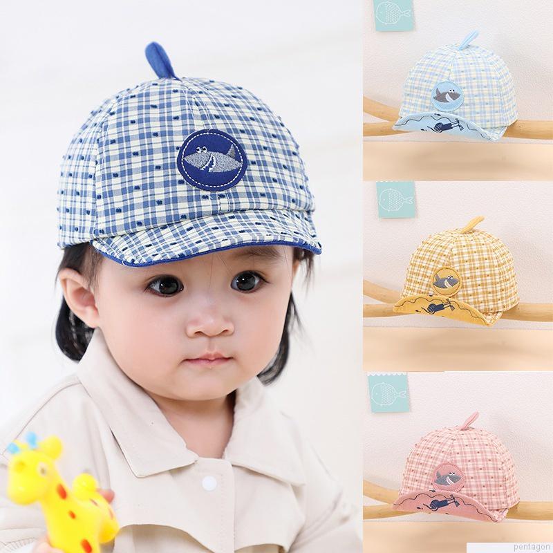 Mũ lưỡi trai vải cotton vành mềm mại chống nắng họa tiết cá mập kẻ sọc kiểu Hàn Quốc cho bé