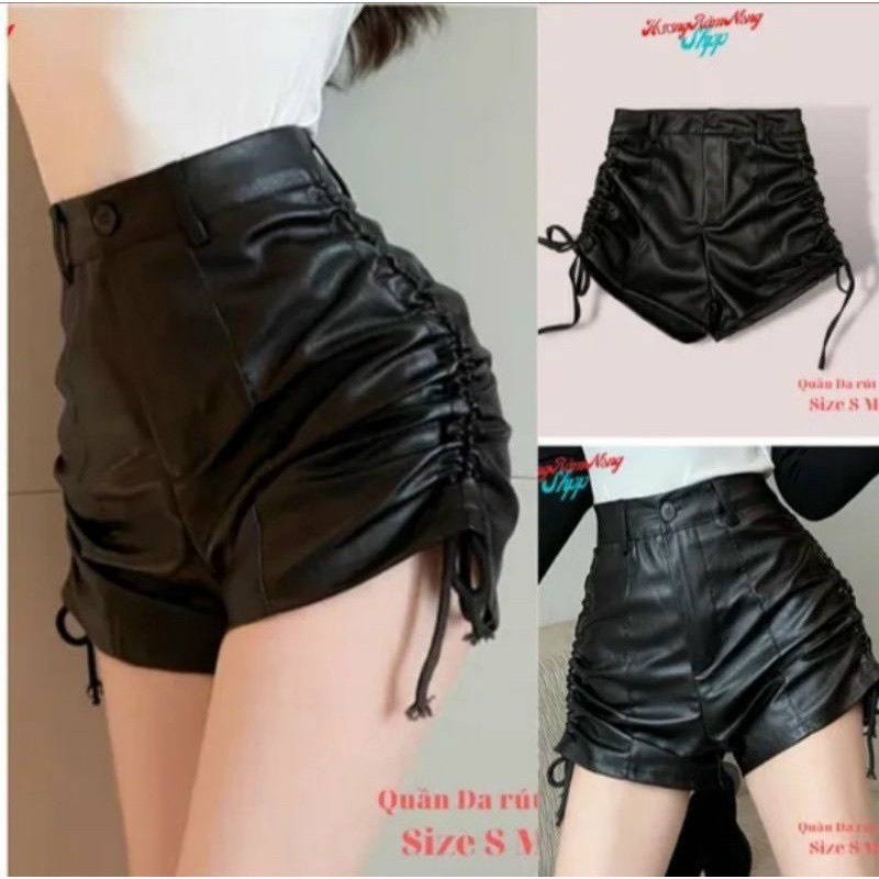Quần đùi sọt da lưng cao phối rút dây 2 bên sexy