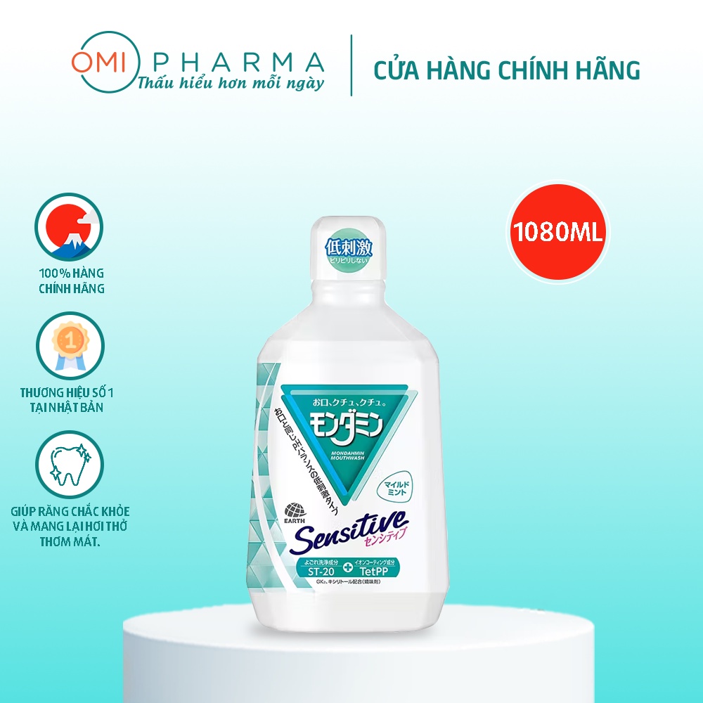 Nước Súc Miệng Cho Răng Nhạy Cảm, Ê Buốt, Bảo vệ Nướu, Chống Sâu Răng Mondahmin Nhật Bản MOUTHWASH SENSITIVE 1080ml