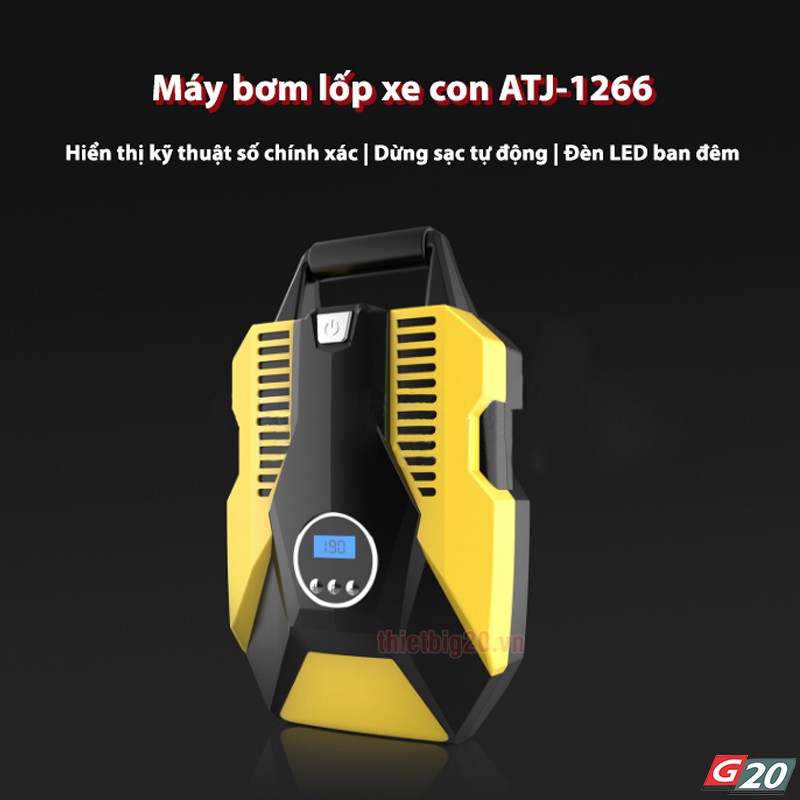 Máy Bơm Lốp Xe Con ATJ-1266 - Đồng Hồ Điện Tử, Tự Ngắn Và Cài Đặt Cân Hơi - Máy Bơm Lốp Đa Năng 12V Màn Hình LED