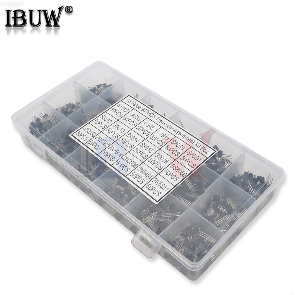 Bộ 900 Linh Kiện Bán Dẫn 18Values TO-92 IBUW A1015 2N2222 C1815 S8050 2N3904 2N3906 S9012