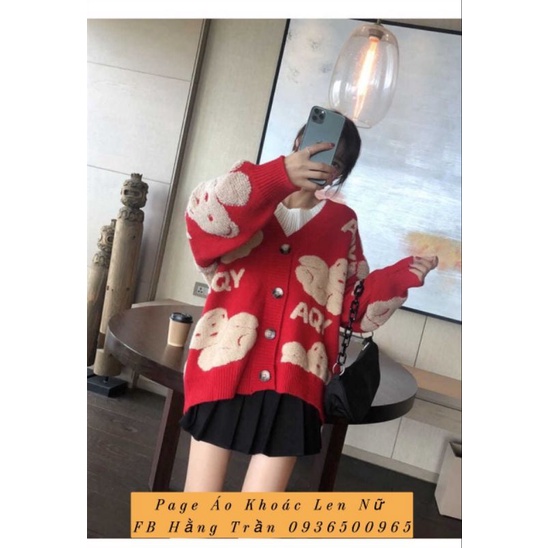 Áo khoác len cardigan gấu nút from rộng.