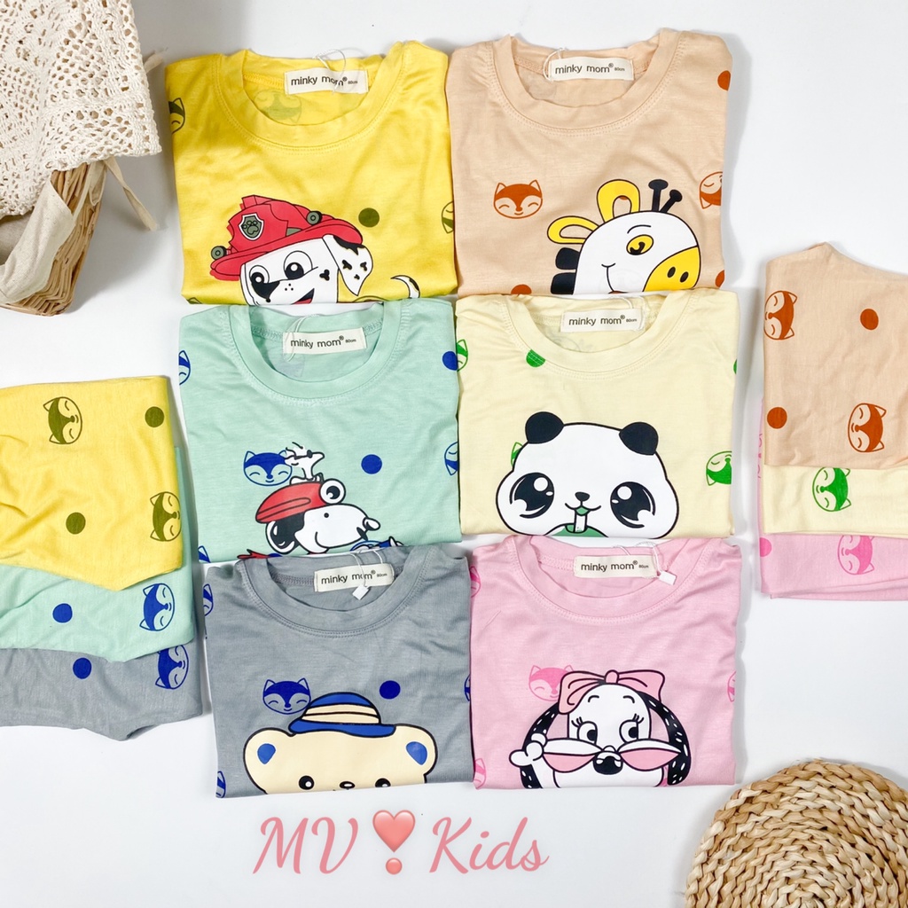 [SALE] Bộ Dài Tay Cho Bé Trai, Bé Gái Minky Mom Vải Thun Lạnh Cún Chấm Bi In Hình, Đồ Bộ Cho Bé Mặc Thu Đông MKMTD2165