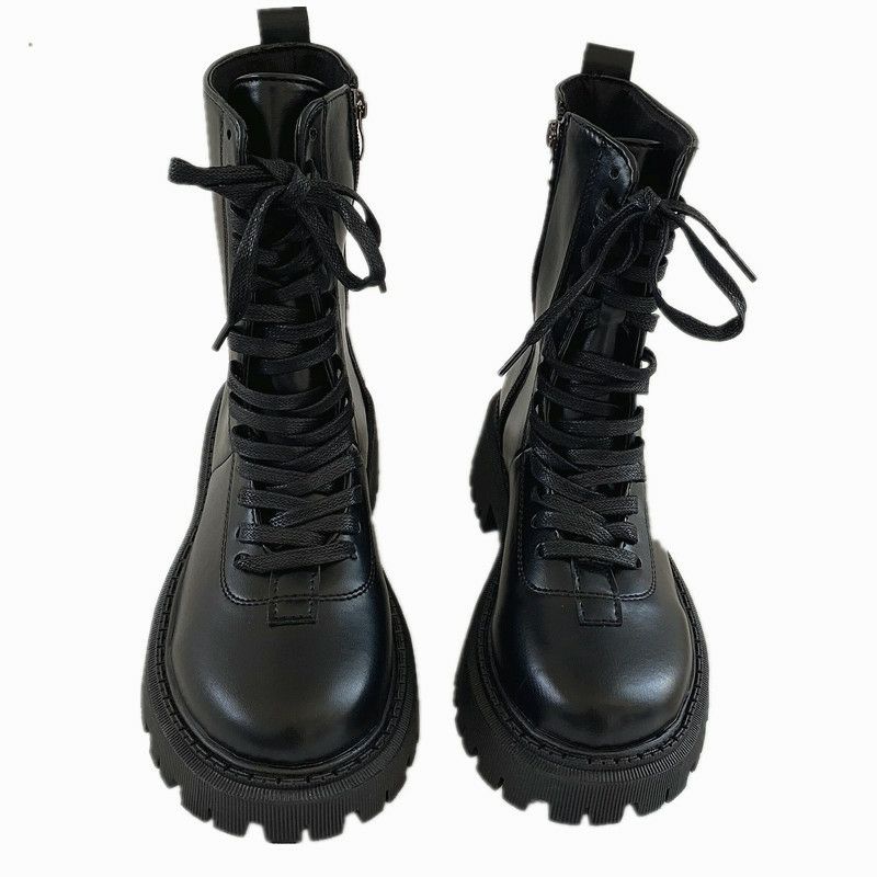 BOOT NỮ CAO. CỔ ĐẾ CAO CHẤT DA XỊN CÓ DÂY ĐEN VÀ TRẮNG / BOOTS CAO CỔ NỮ ĐẾ CAO DA XỊN