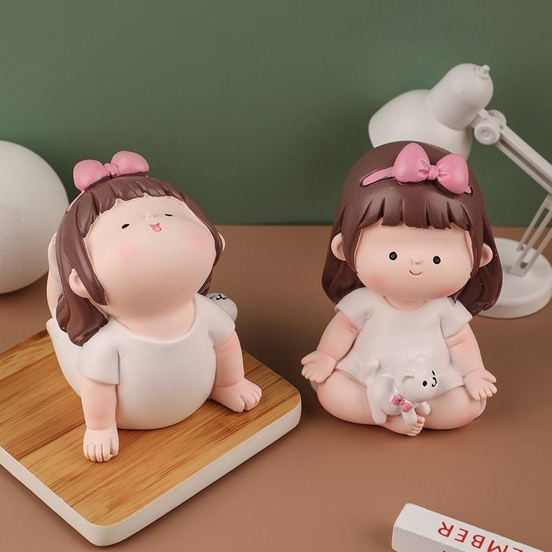 Tượng bé gái bé mập tập Yoga để bàn trang trí cực CUTE Búp bê