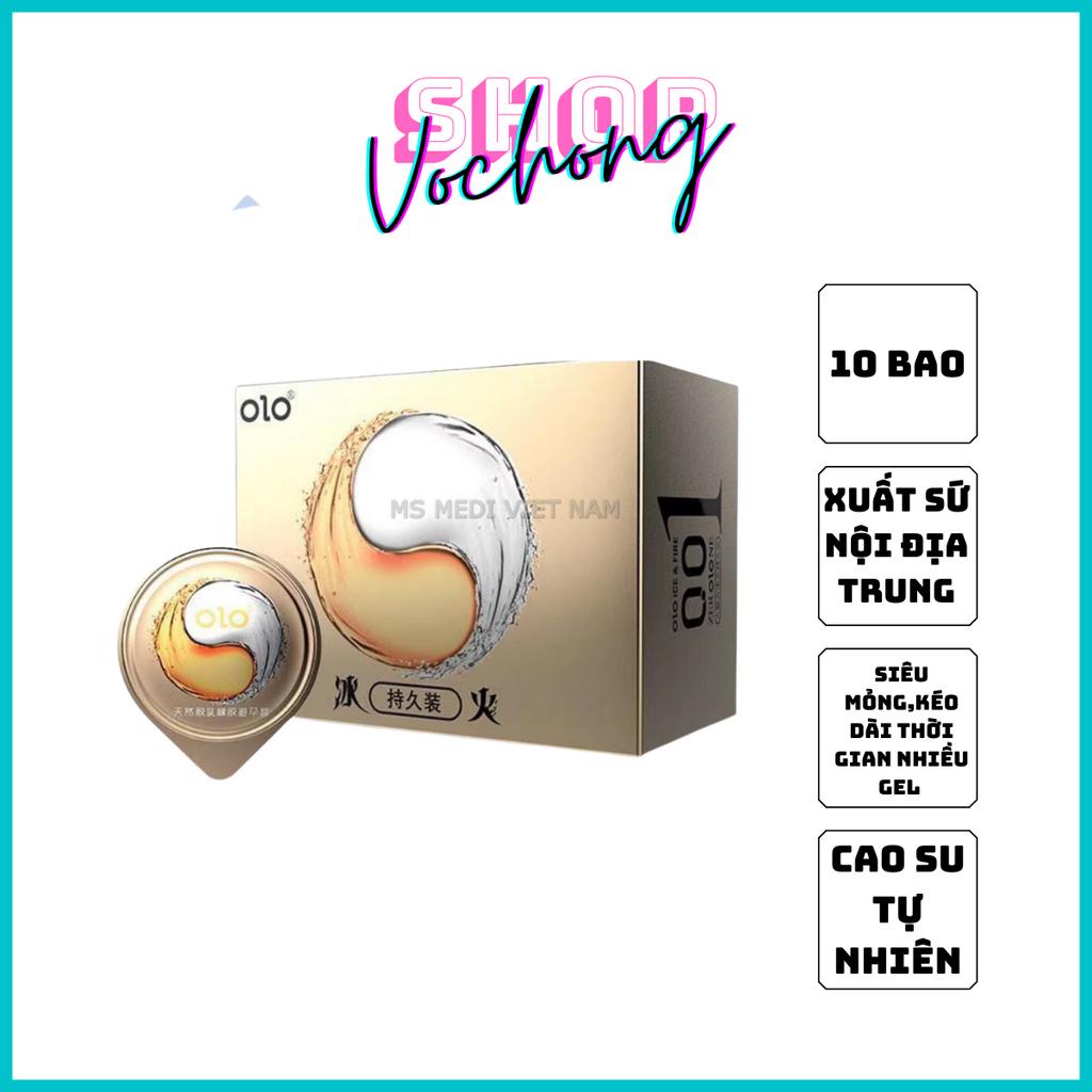 Bao cao su 0.01 OLO vàng, bao cao su siêu mỏng 0.01mm, kéo dài thời gian, lửa băng 10 bcs
